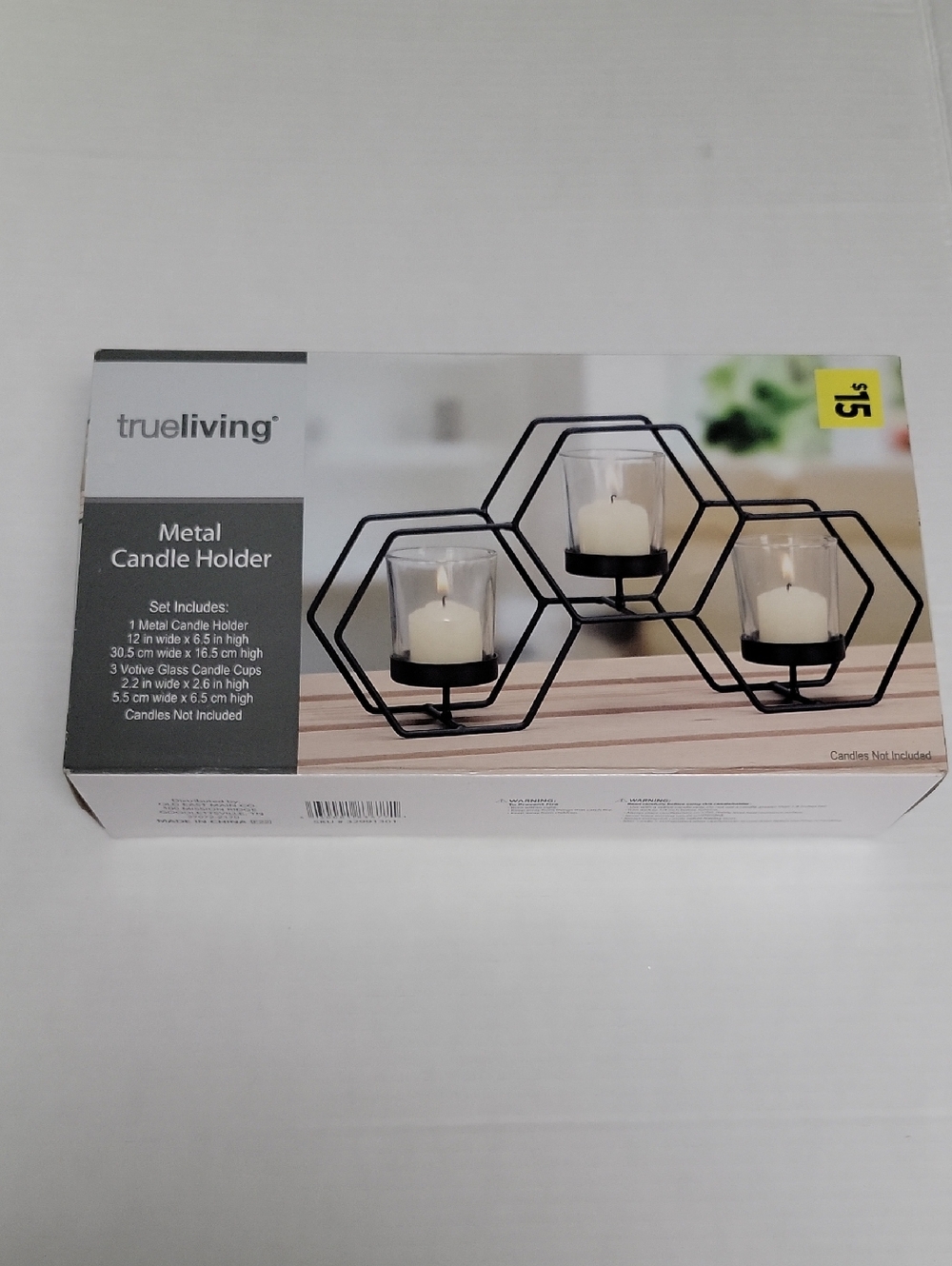 Trueliving Black Metal Hexagon Candle Holder Set